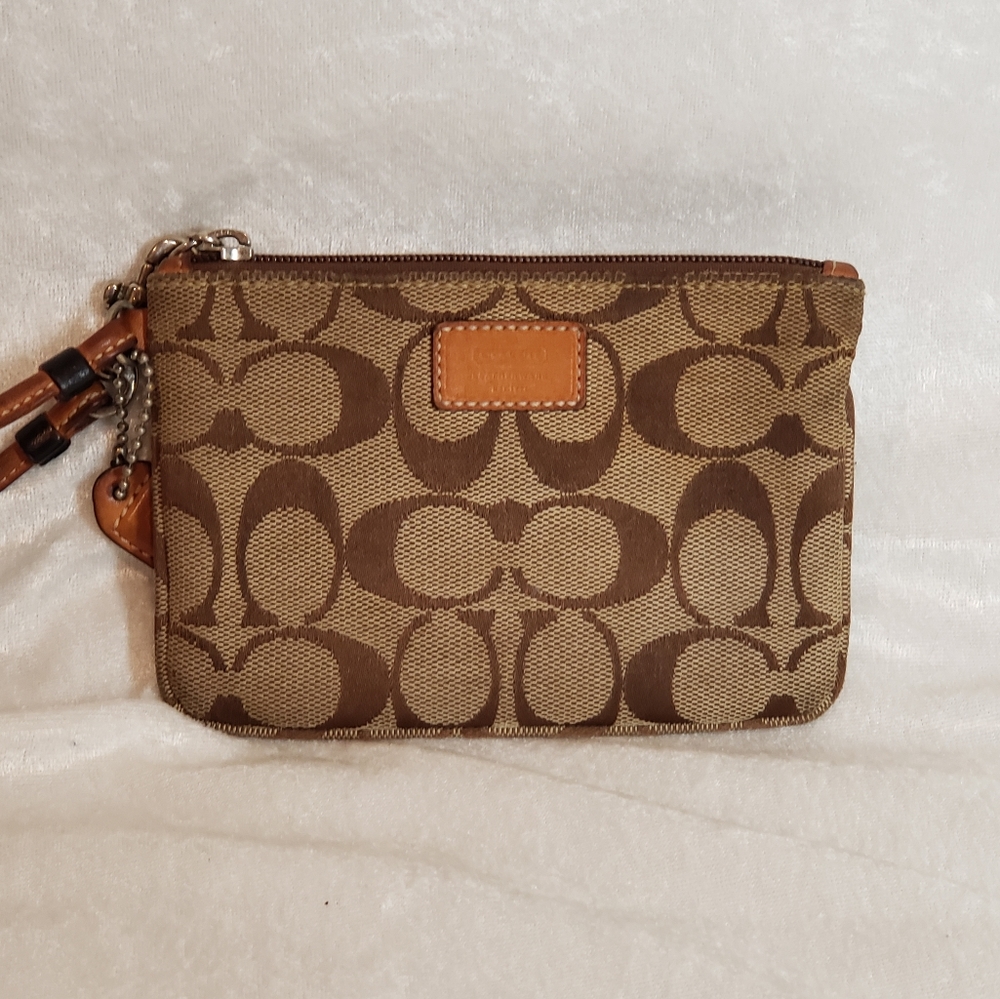 COACH Brown Signature Canvas & Leather Wristlet